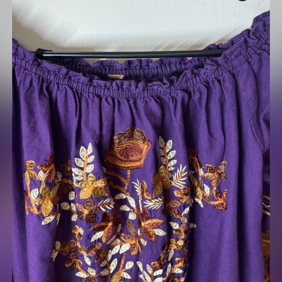 Free People Fleur Du Jour Purple Floral Gold Brown Embroidered Boho Mini Dress M - Picture 6 of 16
